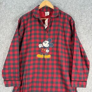 Disney Store Mickey Mouse Red Plaid Flannel‎ Womens L Nightgown Pajamas NWT